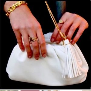 Understated Leather Crescent Clutch Purse in Ivory